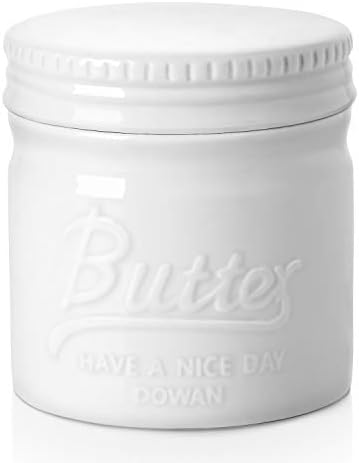 DOWAN Butter Crock, Ceramic French Butter Dish with lid,Soft White