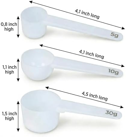 measuring scoop set of 3 | 30g protein, 10g preworkout, 5 gram scoop