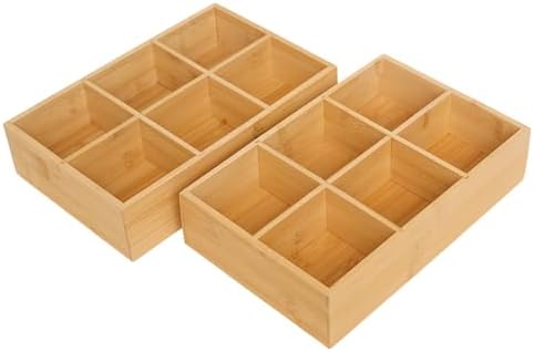 2 Pack Bamboo Desk Organizer with Adjustable Dividers