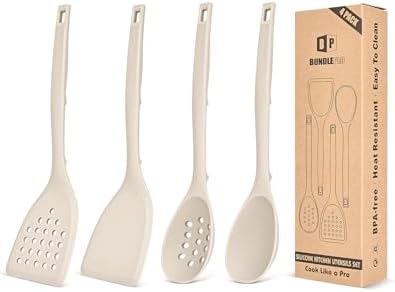BUNDLEPRO Silicone Cooking Utensil Set, 4 Pcs, Khaki