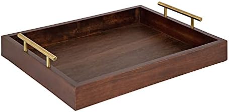 Kate and Laurel Lipton Decorative Wooden Tray with Metal Gold Handles