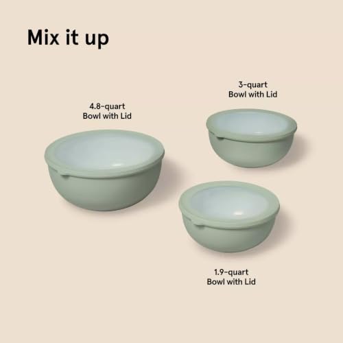 Figmint Mixing Bowl Set with Lids, Plastic Off-White 6pc (set of 3)