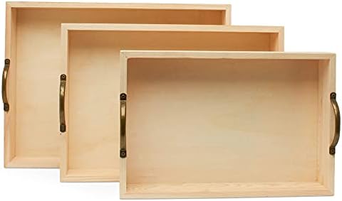 Unfinished Wood Nesting Serving Trays with Handles, Set of 3, Play