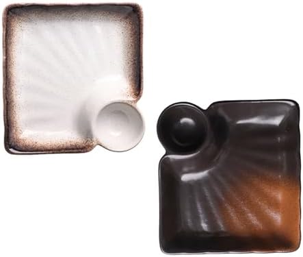 Ceramic Dumpling Plate with Dipping Saucer, Sushi Dish, Serving Dish