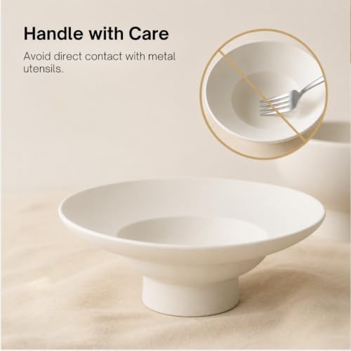WENSHUO Pasta Bowl, Footed Ceramic Soup Bowl with Wide Rim, 15.2