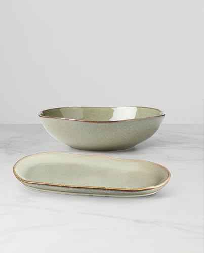 Oneida Organic Shades Sage Green Stoneware 2-Piece Serving Platter Set