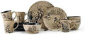 Mossy Oak 16-Piece Stoneware Dinnerware Set, Service for 4 with Dinner Plates, Salad Plates, Bowls and Mugs, Lodge-Style Wildlife Animal Sketch Design, Dishwasher and Microwave Safe