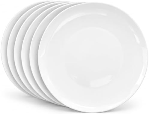 White Dinner Plates Set of 6, 10 Inch Ceramic Plates, White Porcelain