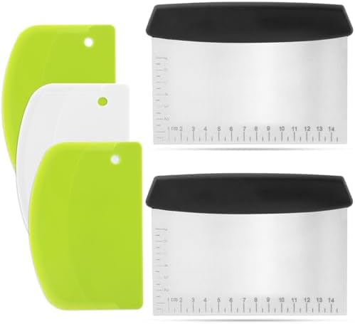 Bench Scraper Set 5pcs, Stainless Steel Dough Cutter w/Scale+Bowl