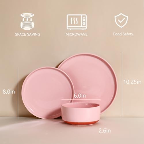 GZG Modern Art Series Speckled Stoneware Dinnerware Set, Blush Pink