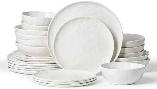Famiware Porcelain Dinnerware Set for 6, 24-Piece, Polar White