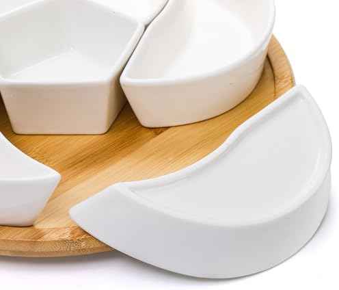 Cididu Ceramic Serving Tray Platters Lazy Susan, Rotating Divided Serving Set with 6 Removable Compartment, 11'' Appetizer Relish Dish, Snack Bowl Set for Christmas, Thanksgiving, Party, Kitchen