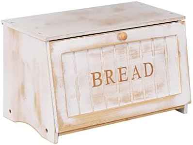 HOMEKOKO Vintage Wood Bread Box for Kitchen Counter, Food Storage Bin,White