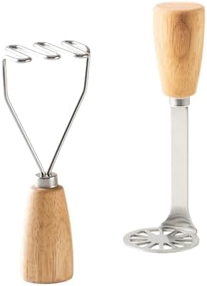 Small Potato Masher,Stainless Steel Tool Ergonomic Non‐Slip Wooden