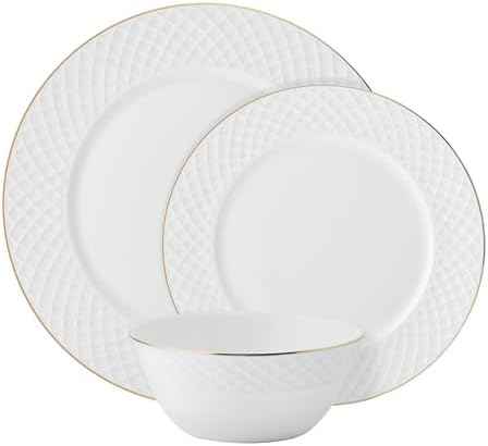 Mikasa Trellis Gold Rim Bone China Lightweight Chip Resistant 12 Piece Dinnerware Set, Service for 4