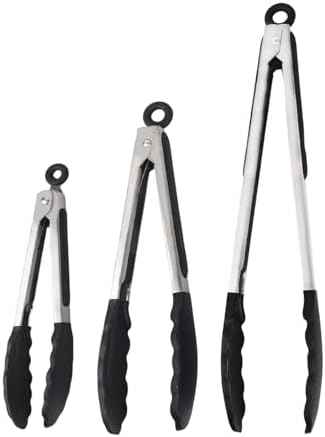 Kitchen Tongs with Silicone Tips, Stainless Steel Cooking Tongs Set of