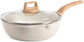 CAROTE 12 Inch Nonstick Deep Frying Pan with Lid, 5.5 Qt White Granite