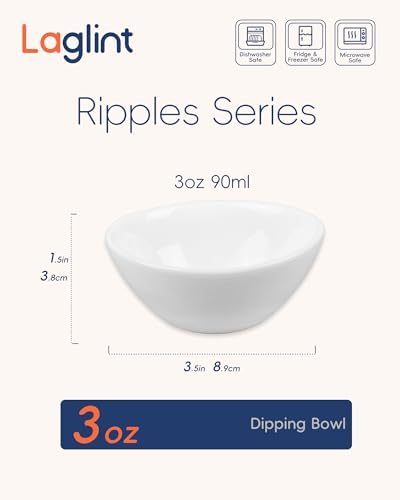 LaGlint 3 OZ White Dipping Bowl Set of 6, 3.5 Inch Opal Glass