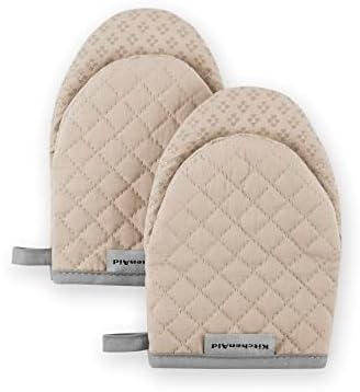 KitchenAid Asteroid Mini Oven Mitt Set, 5.5"x8", Milkshake Tan