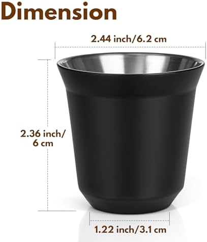 RECAPS 80ml Stainless Steel Espresso Cups Set (Black)
