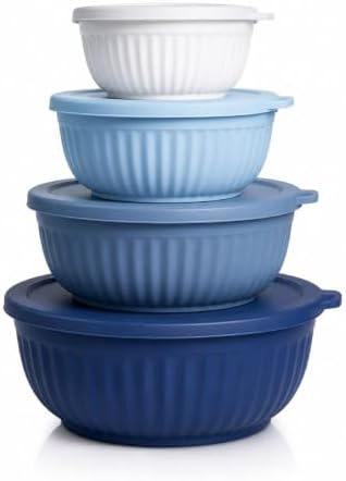 Plastic Mixing Bowls with Lids Set of 4, Food Storage Bowls, Mixing