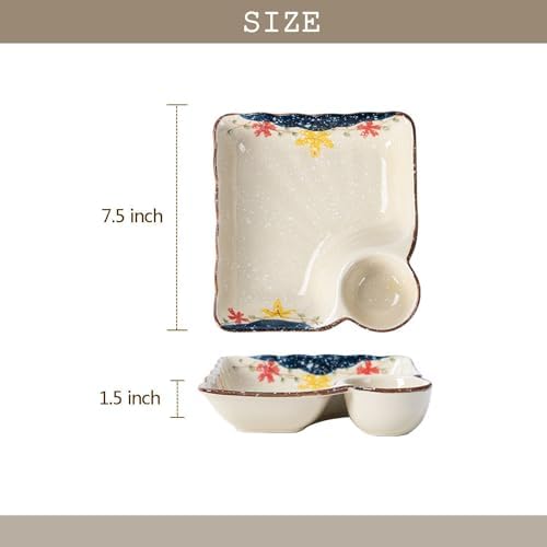 Ceramic Dumpling Plate with Dipping Saucer, Sushi Dish, Serving Plate
