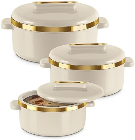 Milton Curve Stainless Steel Casserole Set, 3-Piece, Ivory