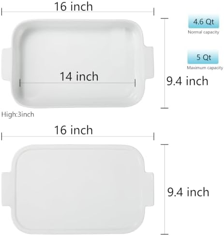 9x13 Ceramic Casserole Dish with Lid, 4.5qt Lasagna Baking Dish