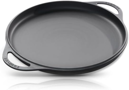 COOKLIFE 12inch Lightweight Pre-Seasoned Cast Iron Griddle Smooth Grill Pan