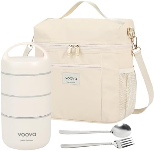 Voova Stackable Stainless Steel Lunch Box, 3-Tier (Beige)