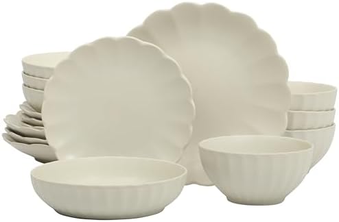 Gibson Elite Malibu Shore 16 Piece Scalloped Edge Stoneware Matte
