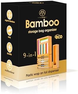 9 in 1 Bamboo Drawer Organizer for Kitchen — Zip Top Bag, Foil and