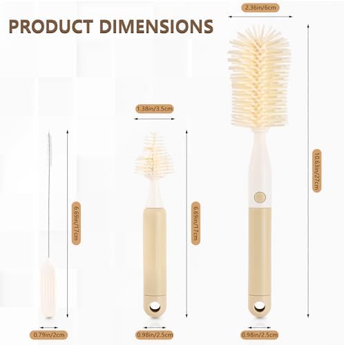 3-Pack Silicone Baby Bottle Brush, Bottle Cleaner, with Convenient