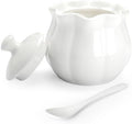 Ceramic Sugar Bowl with Lid and Spoon, Flower-Shaped Porcelain Salt