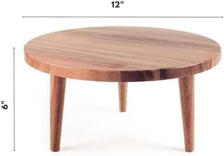Acacia Wooden Round Footed Serving Board - Pedestal Riser Cake Stand