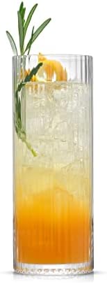 JoyJolt Elle 16oz Fluted Highball Glasses Set of 2, Ribbed Tall