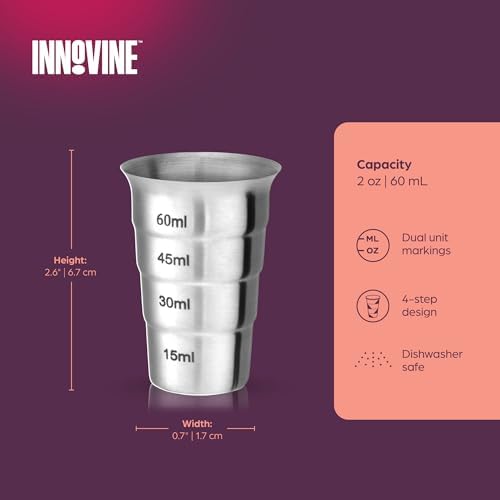 Innovine Stepped Jigger, Durable Satin Metal Finish Drink Measuring