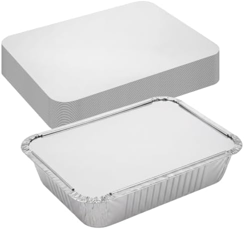 50 Pack Aluminum Pans Lids 9x13, Foil Covers, Disposable Half Sheet