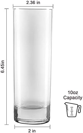 QAPPDA Highball 10 oz Drinking Glasses Set of 12, Clear Glass Cups