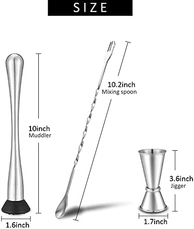 Stainless Steel Muddler for Cocktails,Mixing Spoon and Measuring