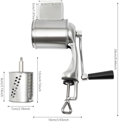 Stainless Steel Rotary Grater with 5 Drum Blades and Clamp
