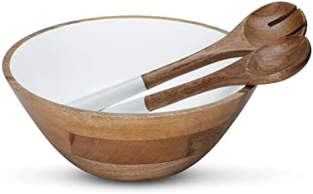 Folkulture Wooden Salad Bowl Set with Salad Servers, Serving Bowls