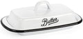 Enamel Butter Dish with Lid, Vintage Enamelware White Butter Tray