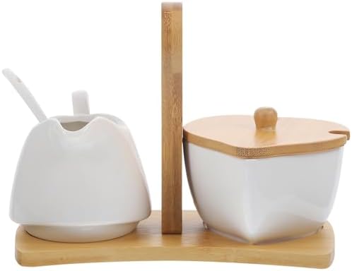 PRETYZOOM Ceramic Sugar Bowl and Cream Pitcher Set with Tray Spoon