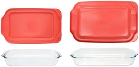 Pyrex 232 2Qt & 233 3Qt Glass Dishes with Red Lids