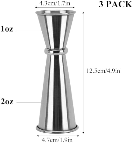3 Pcs Jigger for Bartending, Double Cocktail Jigger 2 oz 1 oz