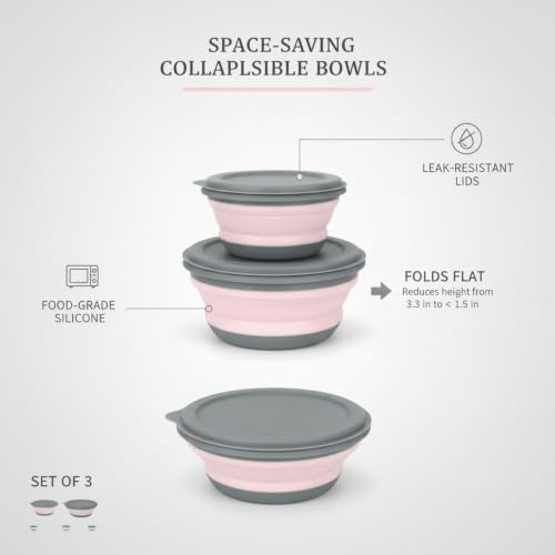 3.35 Inch Collapsible Silicone Bowls with Lids, Space Saving Food