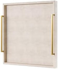 Ivory Shagreen Extra Large Ottoman Trays with Gold Handles 20x20, Faux