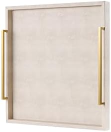 Ivory Shagreen Extra Large Ottoman Trays with Gold Handles 20x20, Faux