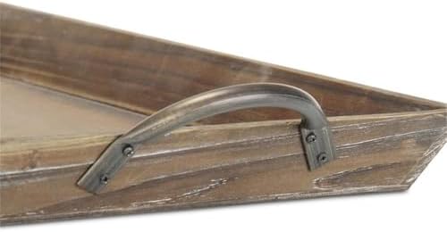 Pemberly Row Tapered Wood Tray, Dark Brown Finish with Metal Handles